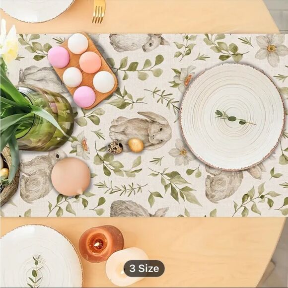 New Beautiful Cream w/ bunnies Easter Spring Design home Table Runner 72x13 - Picture 5 of 5